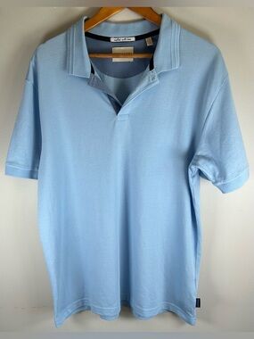 Scotch & Soda Men’s Jersey Knit Polo Shirt Size L Textured Blue Amsterdam EUC